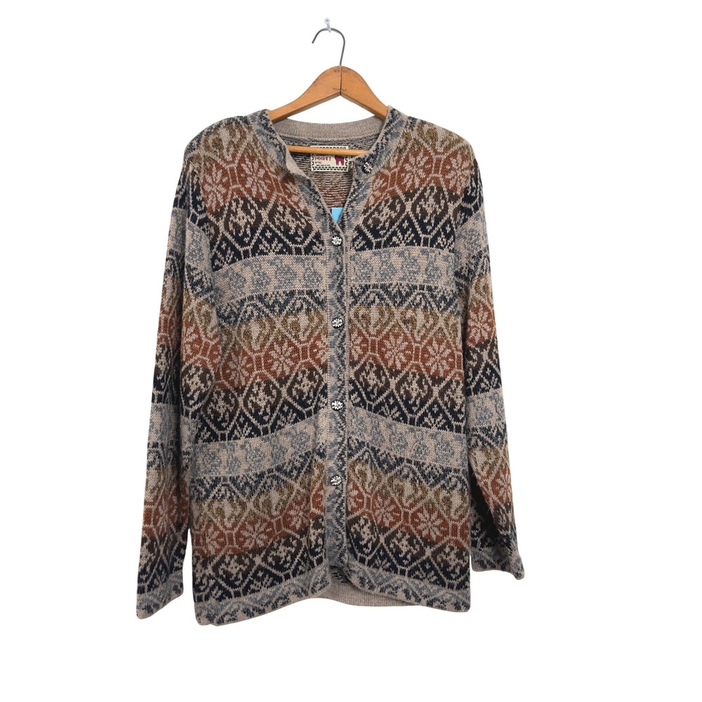Vintage 80s/90s Alpaca Imports Cardigan Sweater Multicolor Wool Alpaca - Medium